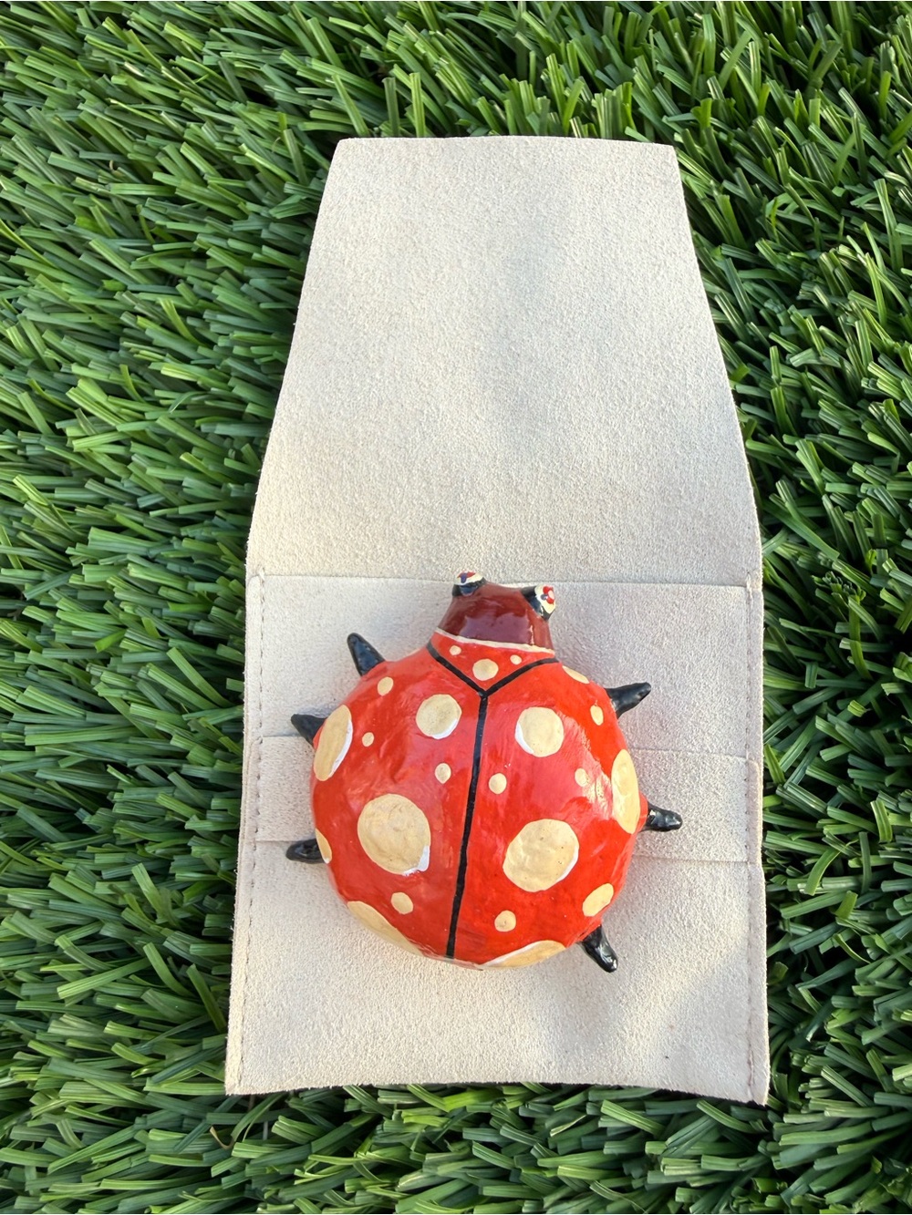 Hand Crafted Red and Cream Ladybug Brooch